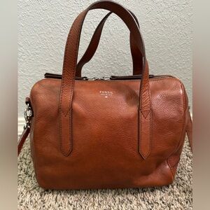 Fossil Brown Leather Medium Top Zip Crossbody